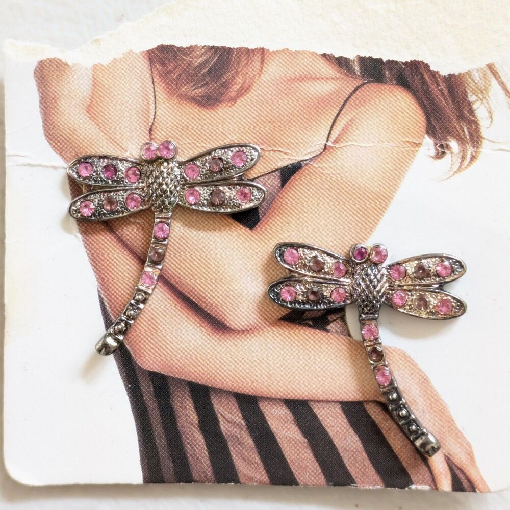 VTG 1999 Cosmopolitan Dragonfly Hair Clips Rhinestone Barrettes Y2K 90s NOS Pair